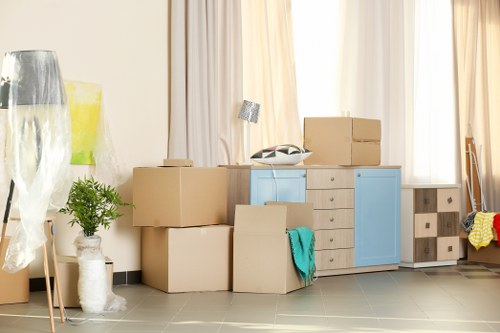 Prepared boxes and furniture ready for a Fulham move