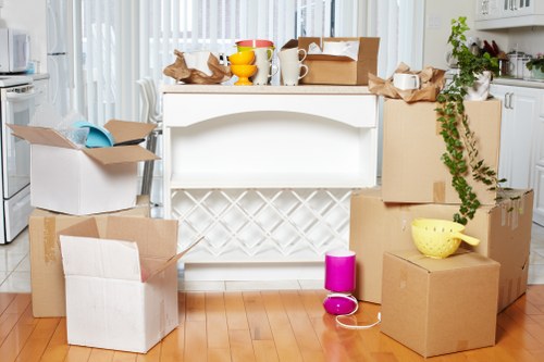 Boxes and furniture prepared for a man with van removal in Fulham
