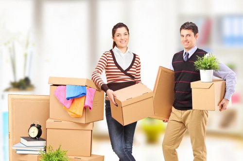 Packed boxes and furniture ready for local removals in Fulham