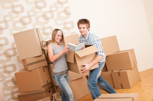Office furniture and equipment prepared for a business move